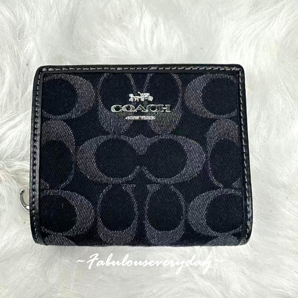 Coach Snap Wallet In Signature Denim/Silver/Black CDF22 NWT